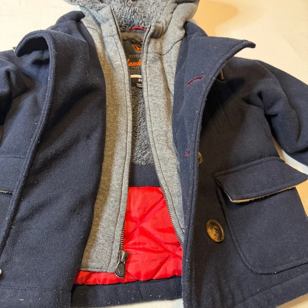 Hawke &‎ Co Outfitters Navy Nautical Peacoat Gray Hood Boys 3T